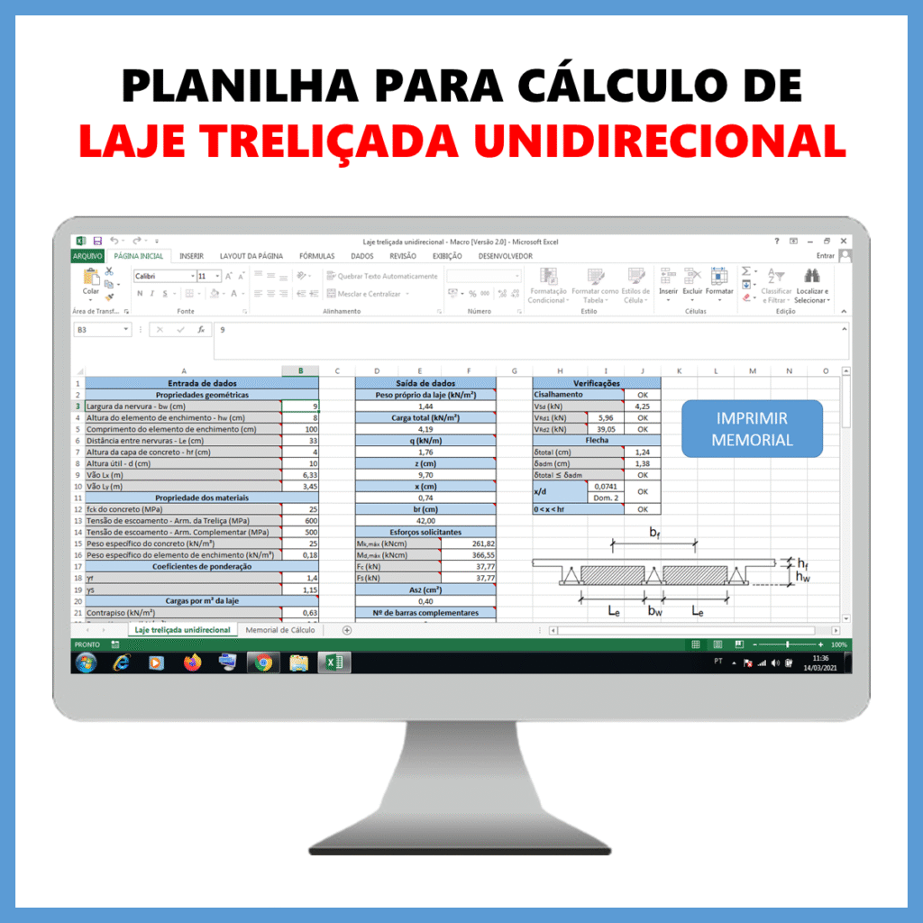 Planilha para cálculo de laje treliçada            R$ 50,00            SAIBA MAIS