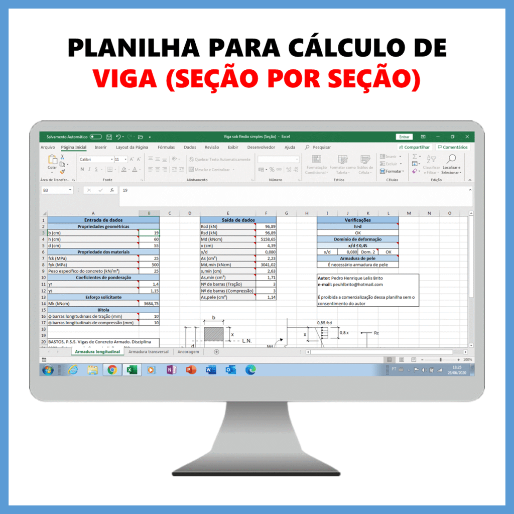 Planilha para cálculo de viga (seção por seção)            R$ 35,00            SAIBA MAIS