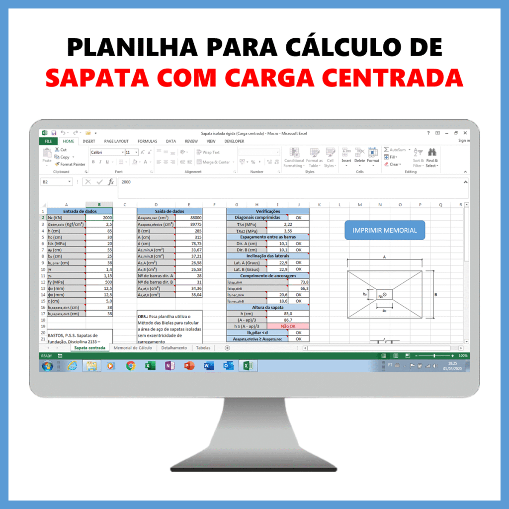 Planilha para cálculo de sapata com carga centrada            R$ 35,00            SAIBA MAIS