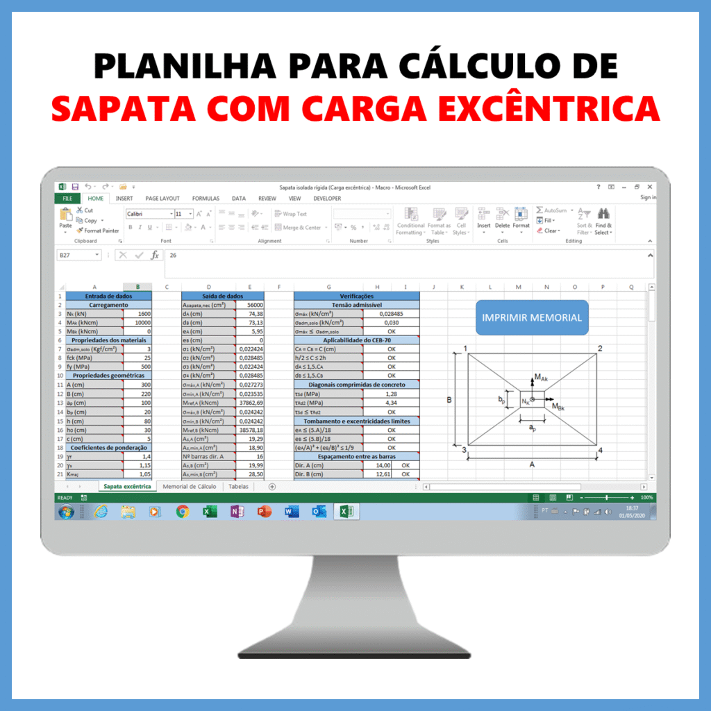 Planilha para cálculo de sapata com carga excêntrica            R$ 45,00            SAIBA MAIS