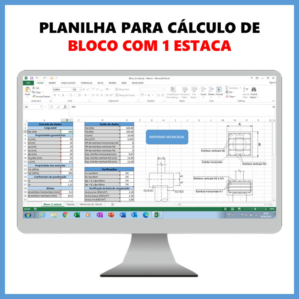 Planilha para cálculo de bloco com 1 estaca            R$ 20,00            SAIBA MAIS