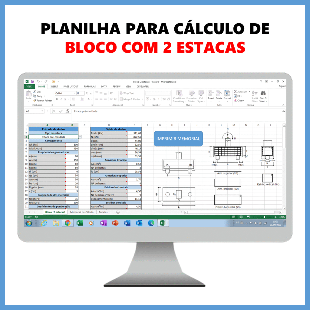 Planilha para cálculo de bloco com 2 estacas            R$ 50,00            SAIBA MAIS