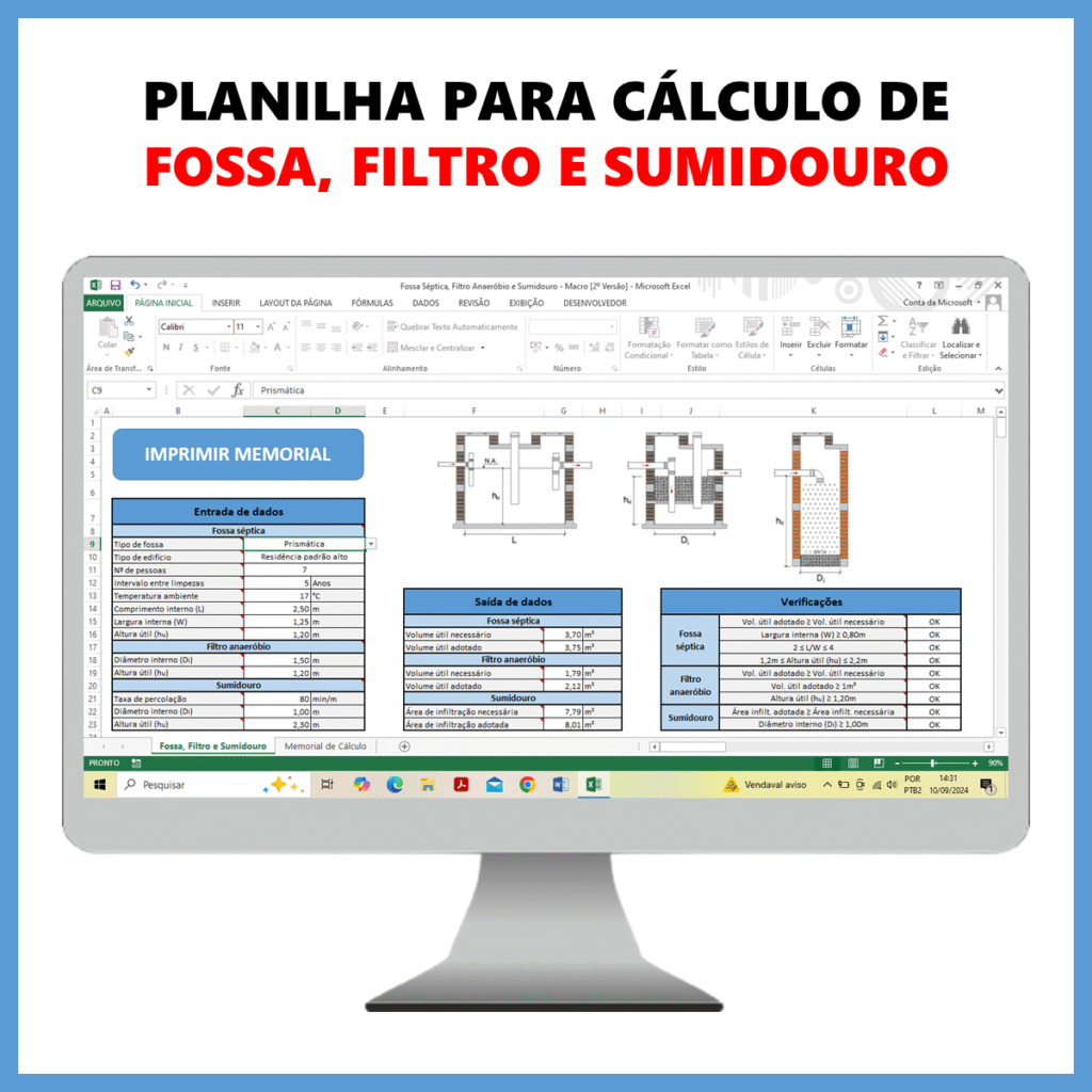 Planilha para cálculo de fossa, filtro e sumidouro            R$ 39,90            SAIBA MAIS