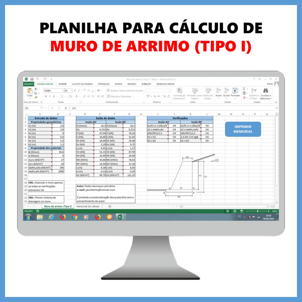 Planilha para cálculo de muro de arrimo (Tipo I)            R$ 40,00            SAIBA MAIS