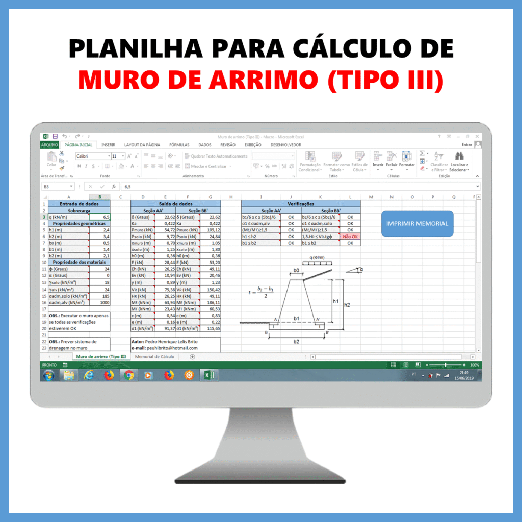 Planilha para cálculo de muro de arrimo (Tipo III)            R$ 40,00            SAIBA MAIS