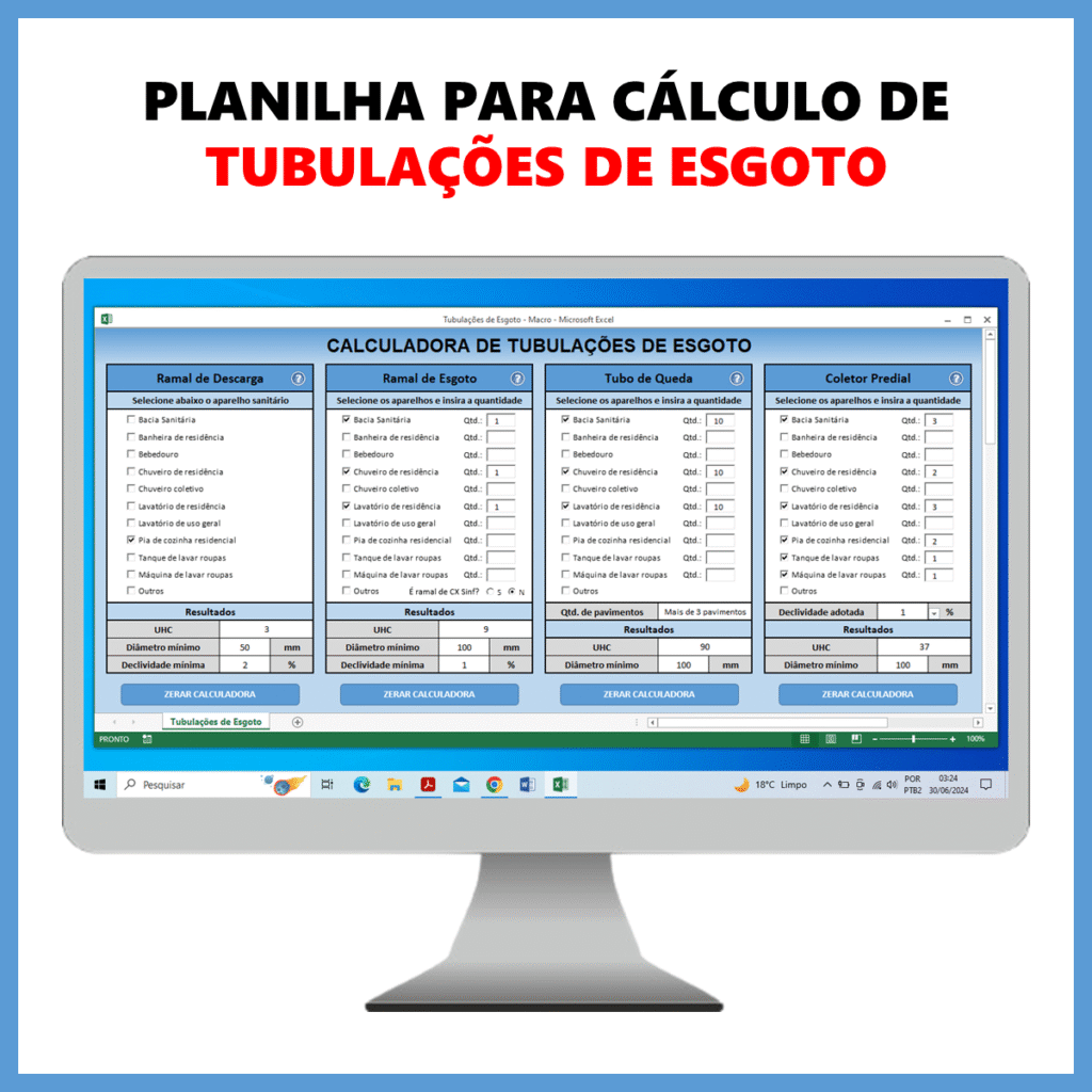 Planilha para cálculo de tubulações de esgoto            R$ 39,90            SAIBA MAIS