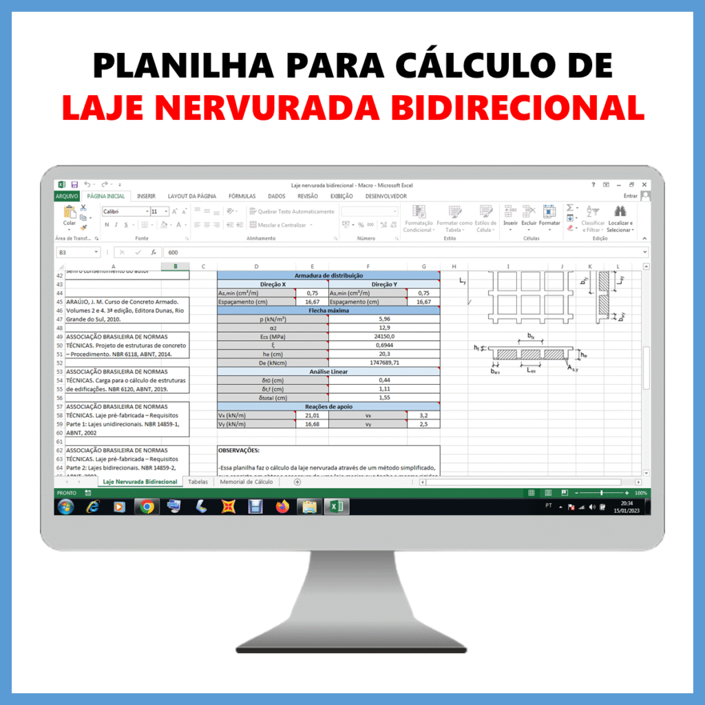 Planilha para cálculo de laje nervurada            R$ 50,00            SAIBA MAIS