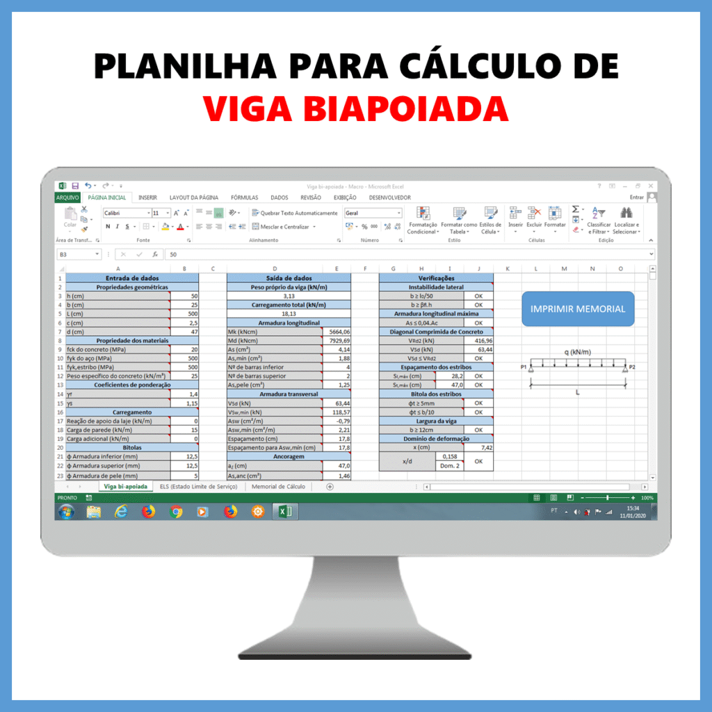 Planilha para cálculo de viga biapoiada            R$ 50,00            SAIBA MAIS