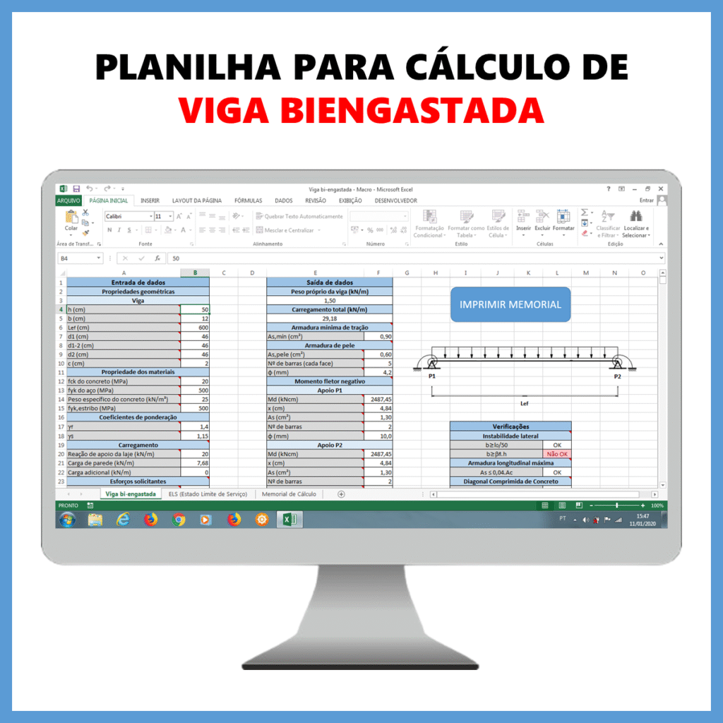 Planilha para cálculo de viga biengastada            R$ 50,00            SAIBA MAIS