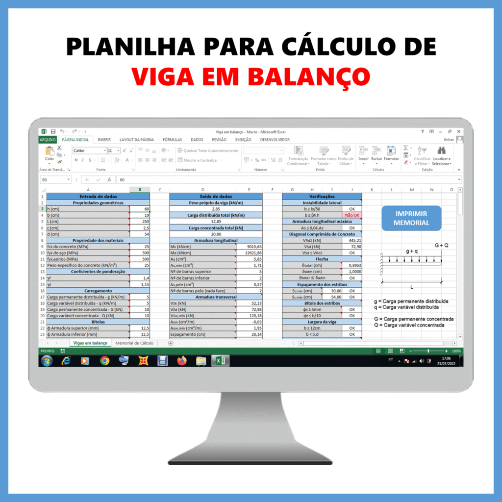 Planilha para cálculo de viga em balanço            R$ 50,00            SAIBA MAIS